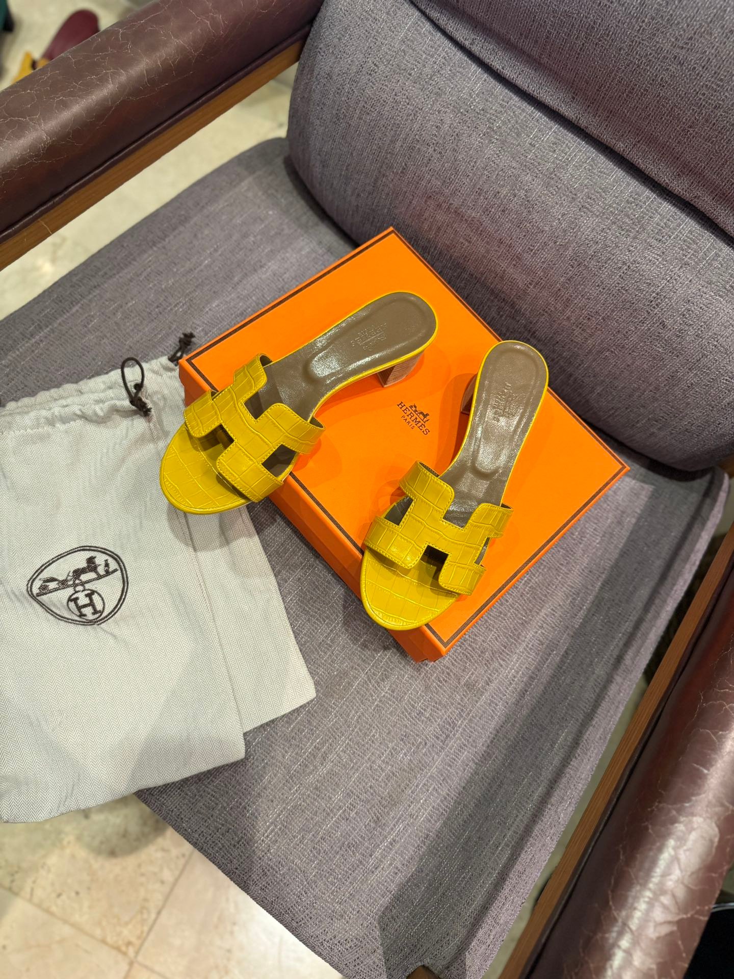 HM Oran Sandals Yellow Crocodile Embossed Leather - Sandals - Image 4