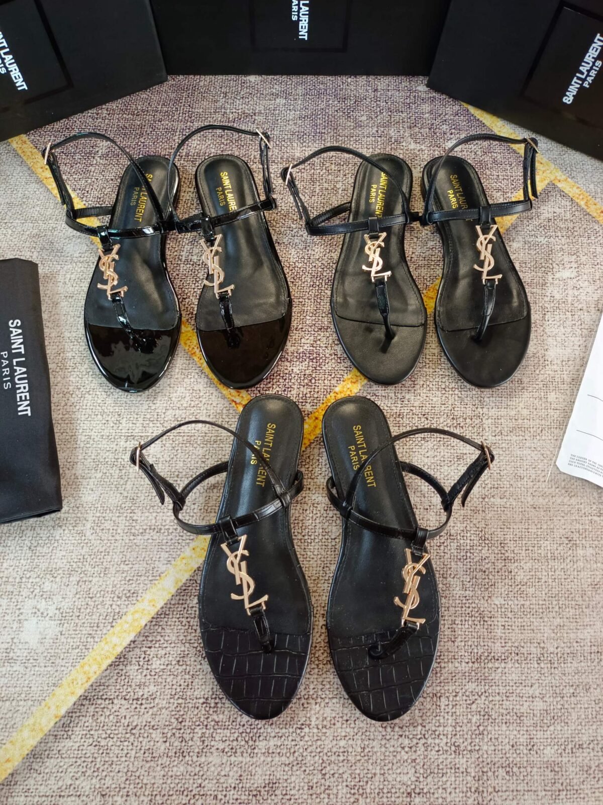 YSL Cassandra Flat Sandals Black Leather – Sandals