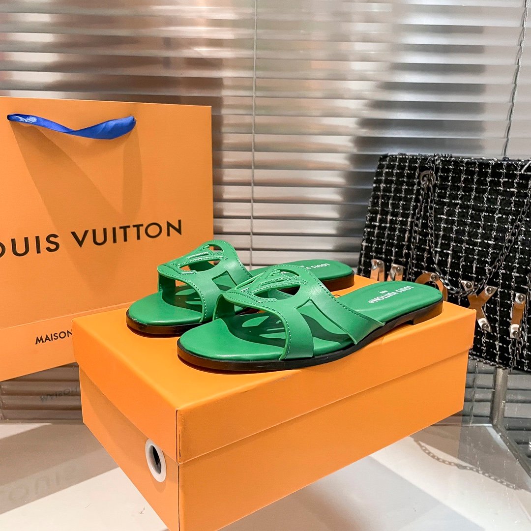 LV Paseo Flat Comfort Mule Green Leather - Slides - Image 3