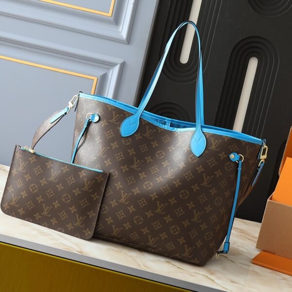 LV Neverfull MM Monogram with Blue Trim - Bag