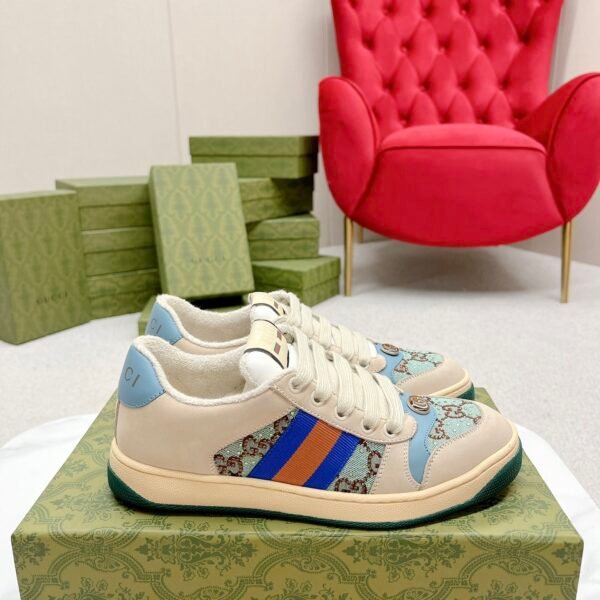 GG Screener with Web and Crystals Beige/Blue GG Canvas - Sneakers