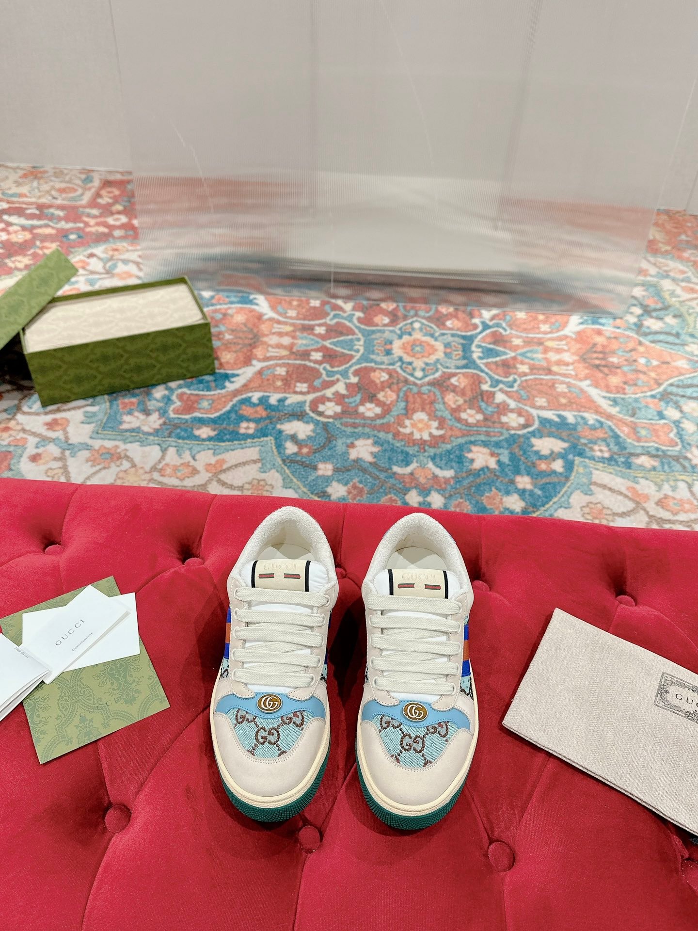GG GG Screener Beige/Blue Canvas - Sneakers
