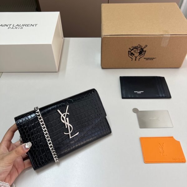 YSL Kate Black Croc Embossed Leather - Bag