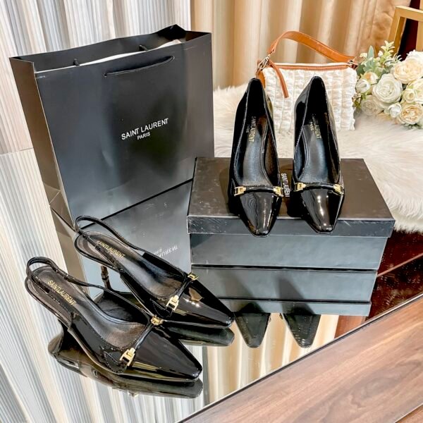 YSL Opyum Slingback Pumps Black Patent Leather - Heels
