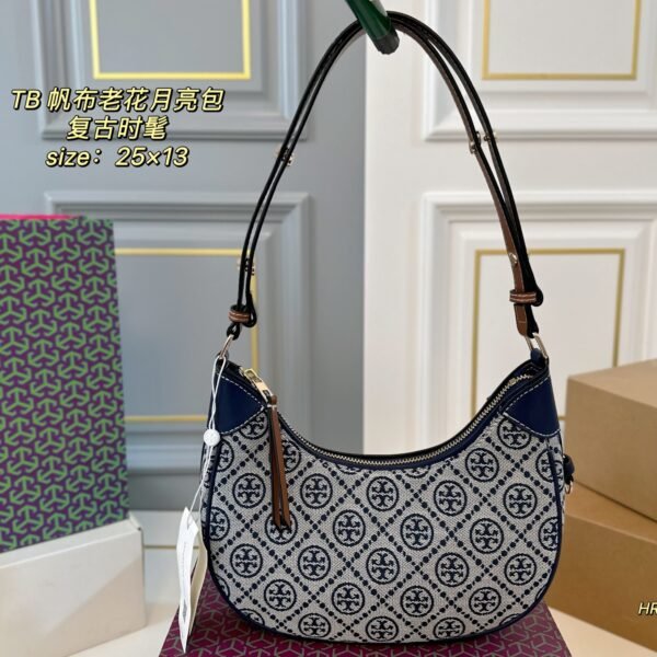 TB Canvas Monogram Crescent Bag