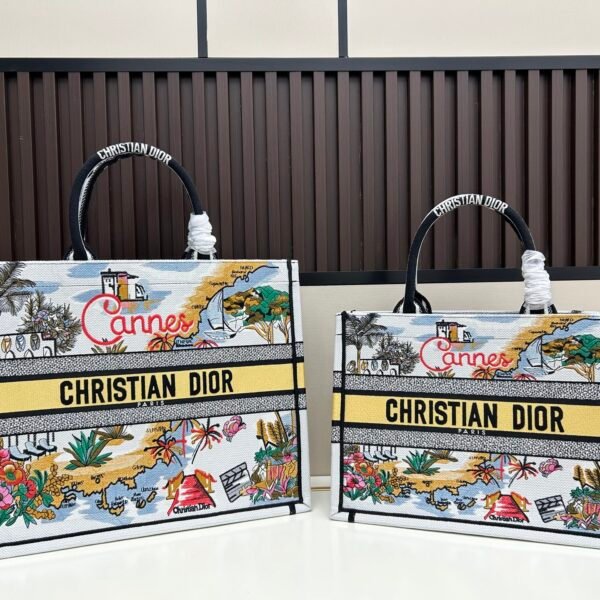 CD Book Tote Cannes Large Embroidered Canvas - Bag