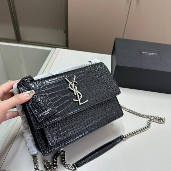 YSL Sunset Medium Croc-Embossed Leather - Bag