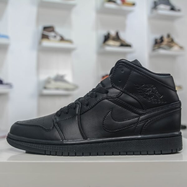 NK Air Jordan 1 Mid Triple Black Black Leather - Sneakers