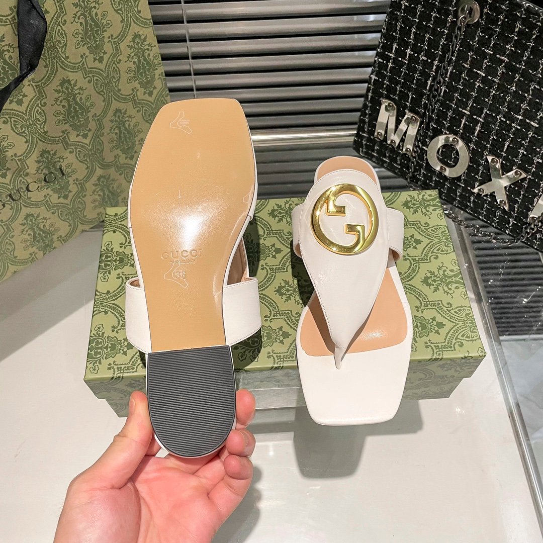 GG Double G Thong Sandal White Leather - Sandals - Image 8
