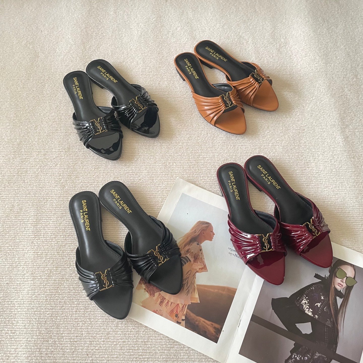 YSL Cassandra Mules Black Leather - Sandals