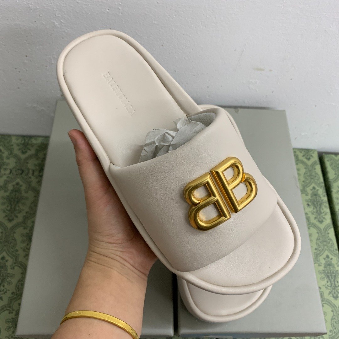 BAL Pool Slide Sandals White/Gold - Slides - Image 2