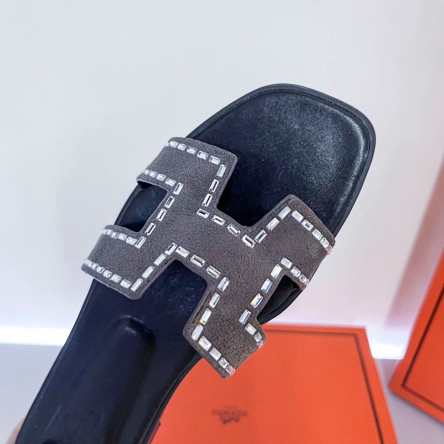 HM Oran Sandals Black Suede with Crystals - Slides - Image 2