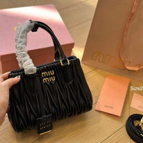 MIU Matelassé Nappa Leather Top Handle Bag Black Leather - Bag