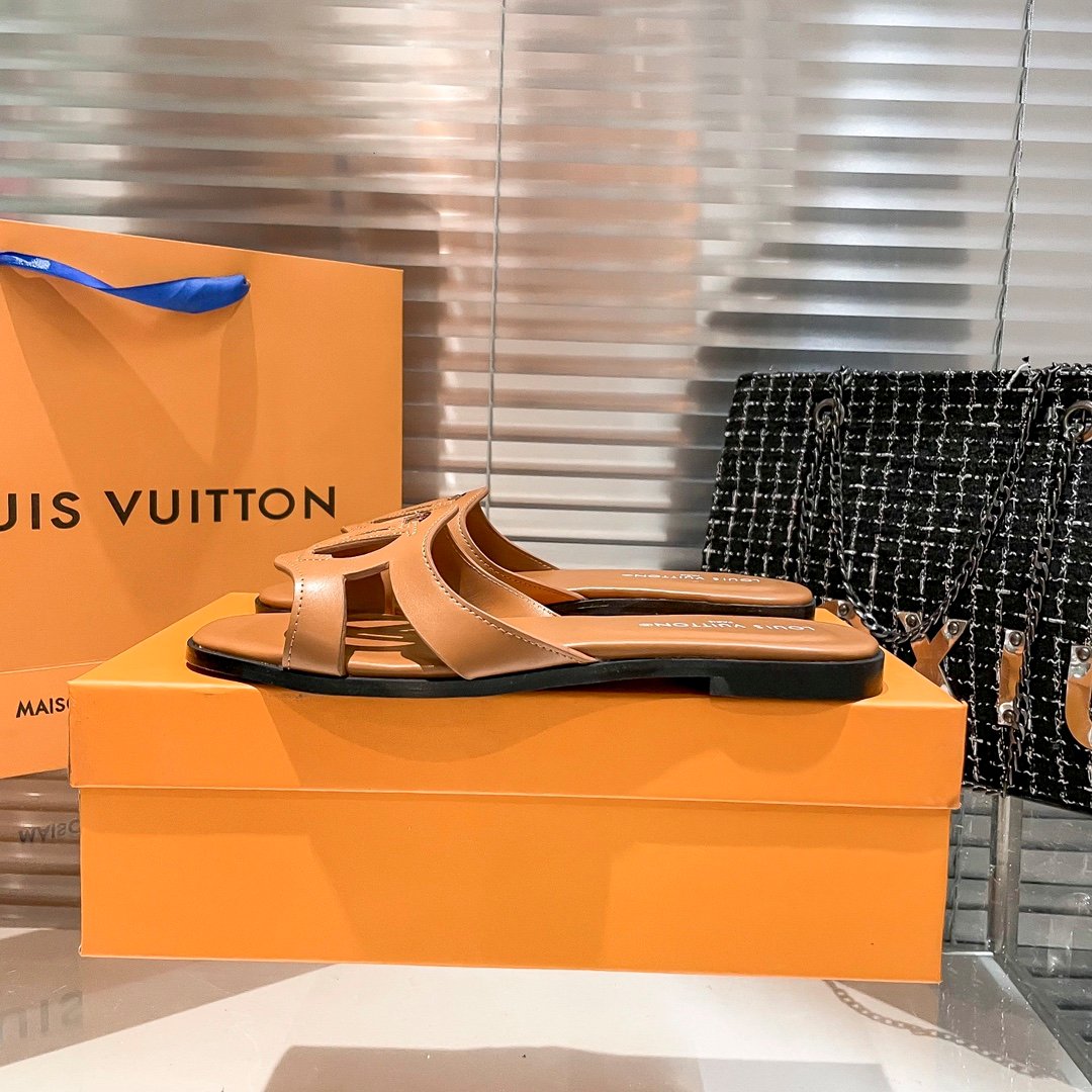 LV Paseo Flat Comfort Mule Tan Leather - Slides - Image 7