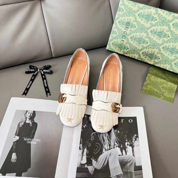 GG Brixton Fringed Loafers White Leather - Shoes