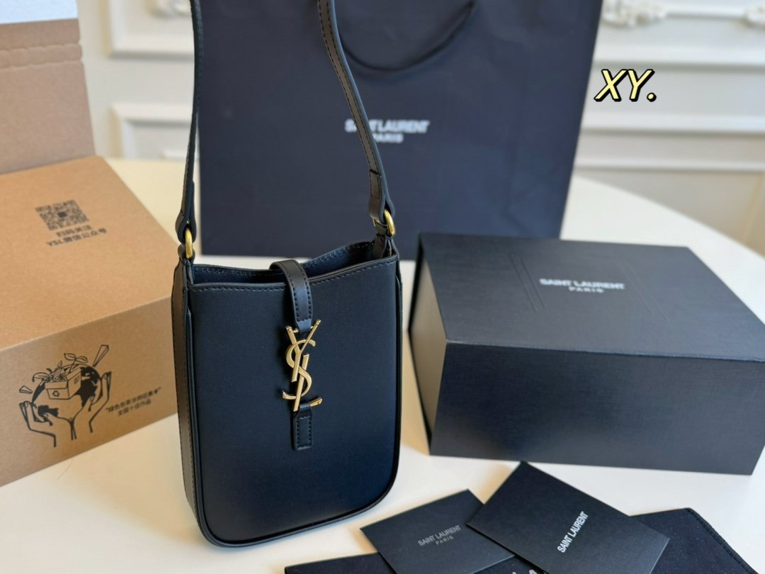 YSL Monogram Phone Holder Black Leather - Bag