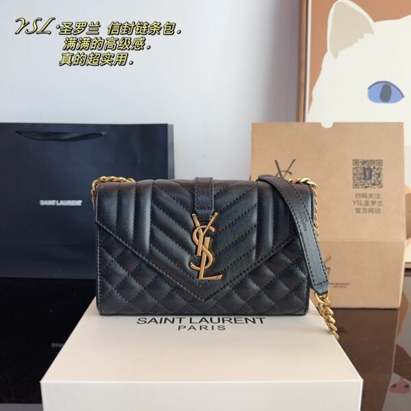 YSL Envelope Chain Wallet Black Leather - Bag