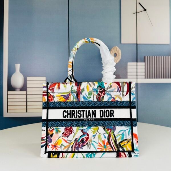 CD Book Tote Small Multicolor Embroidered Canvas - Bag