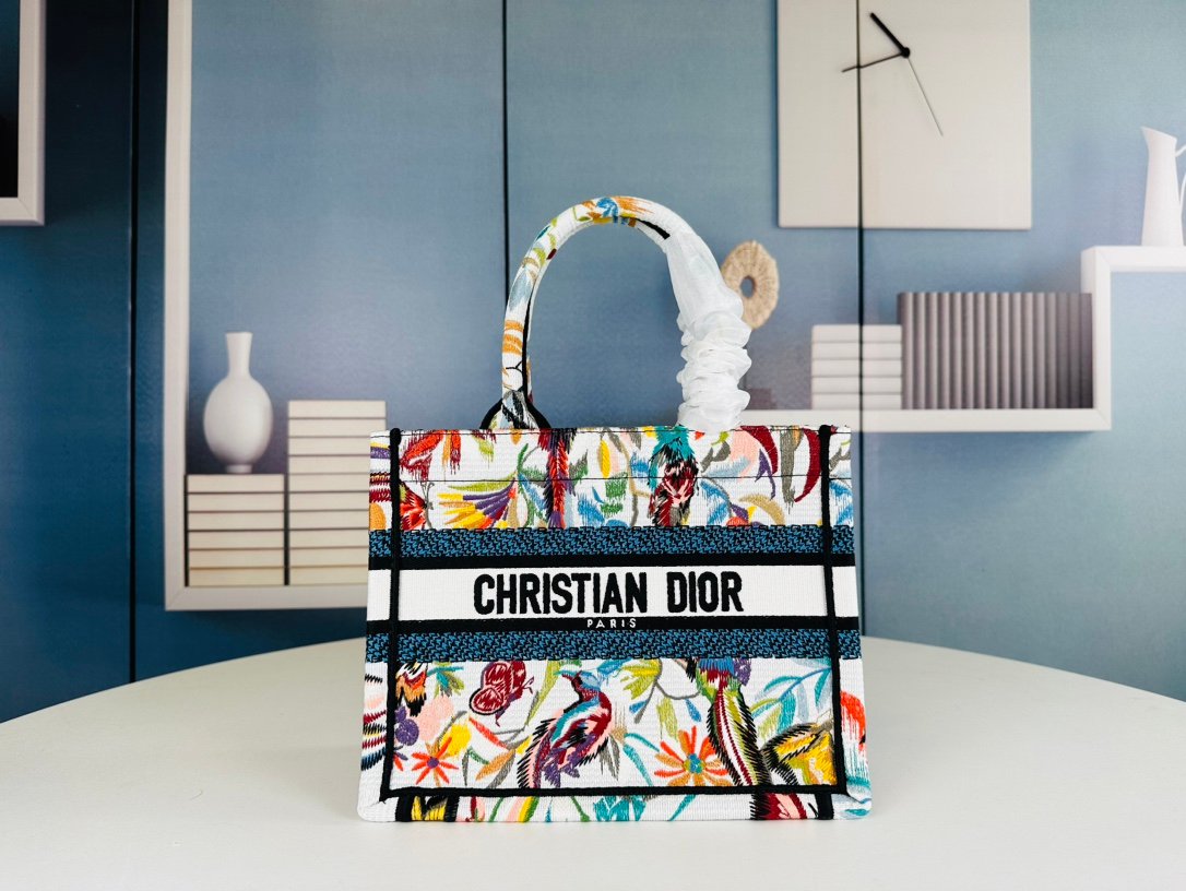 CD Book Tote Small Multicolor Embroidered Canvas - Bag