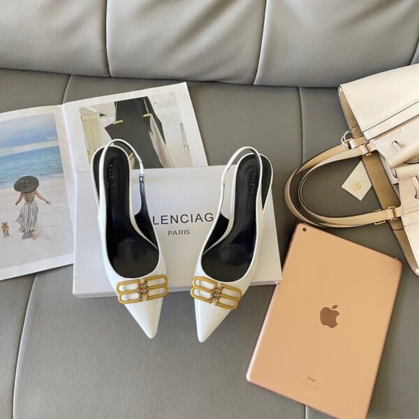 BAL Knife Slingback Pumps White Leather - Heels