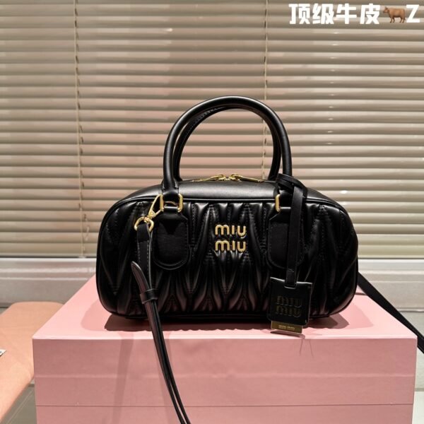 MIU Wander Matelassé Black/White/Brown Leather - Bag