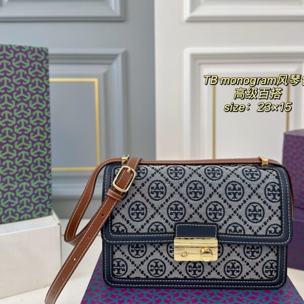 TB Canvas Monogram Accordion Bag