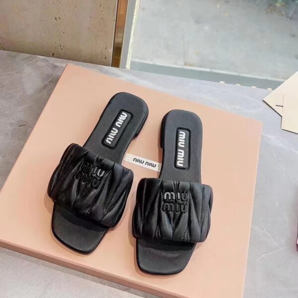 MIU Quilted Square Toe Slides - Slides