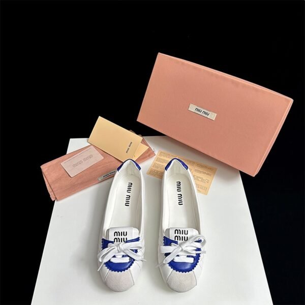 MIU Ballet Flats White/Blue Leather - Shoes