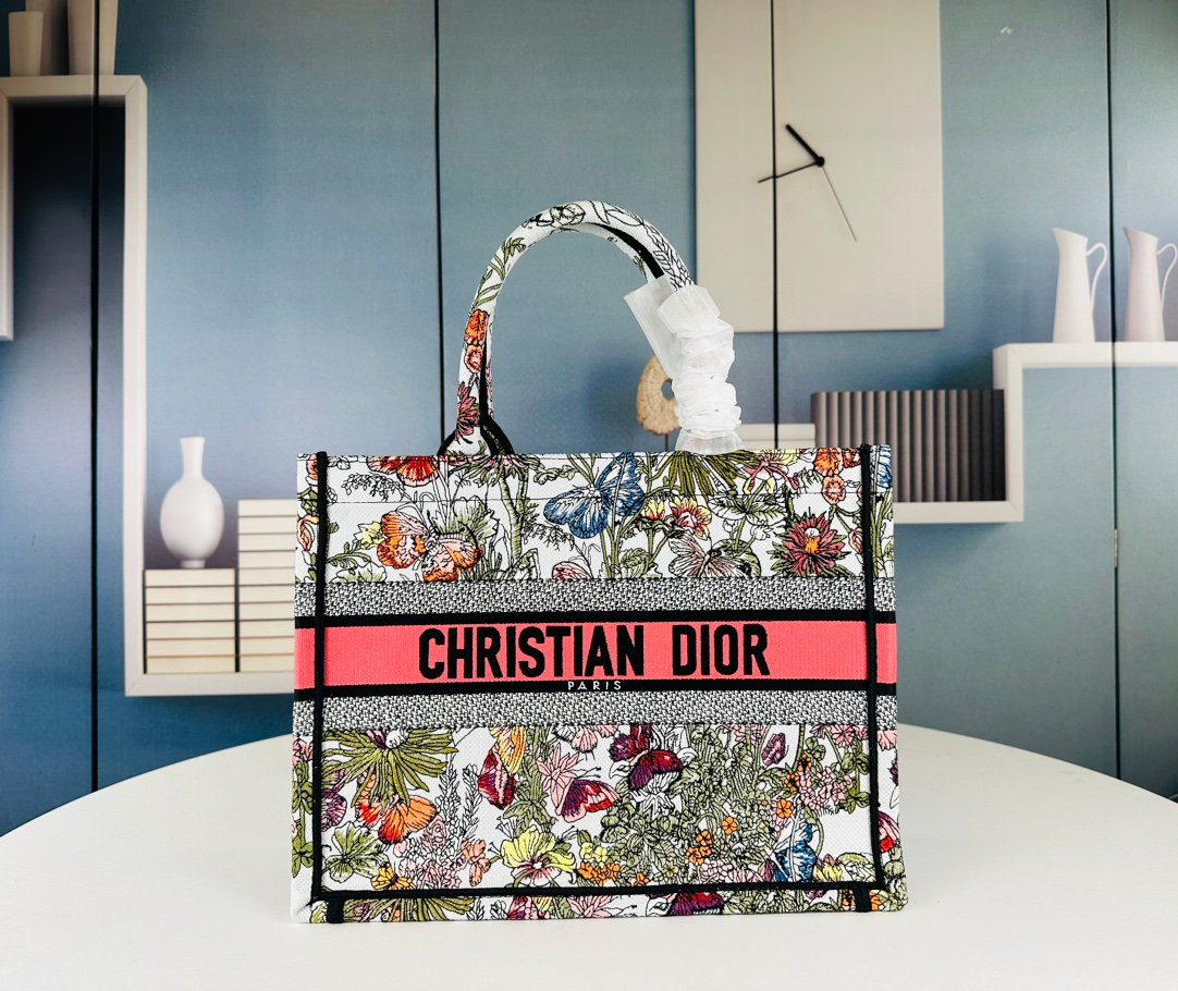 CD Book Tote Multicolor Embroidered Canvas - Bag