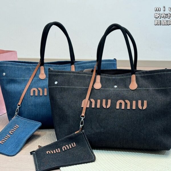 MIU Denim Logo Tote - Bag