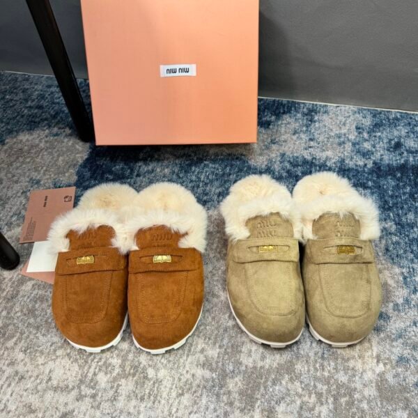 MIU Shearling-Lined Suede Slippers - Shoes