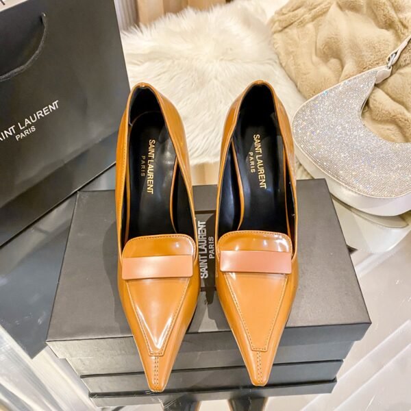 YSL New Retro Pointed Toe Pumps Tan Leather - Heels