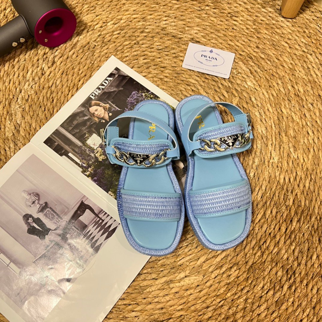 PR Raffia Sandals Blue - Sandals