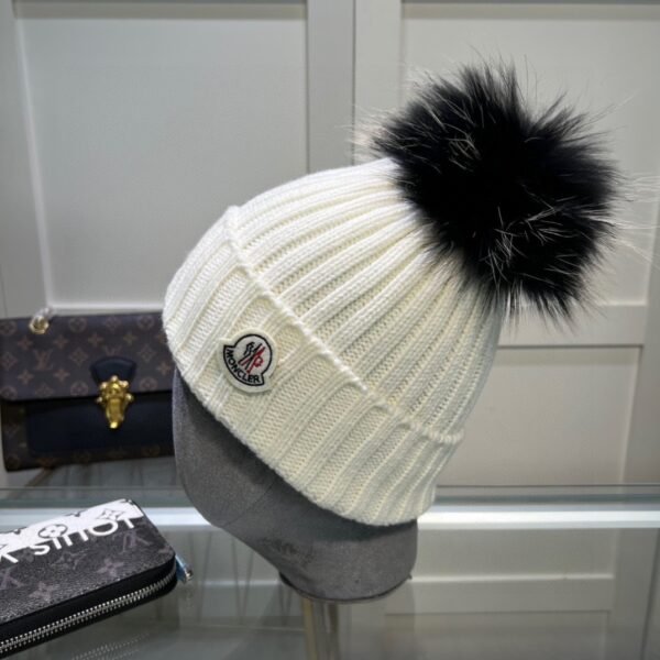 MCL Pom Pom Beanie White/Pink Wool - Hat