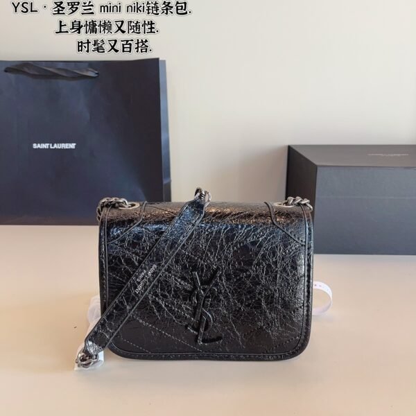 YSL Niki Mini Black Crinkled Leather - Bag