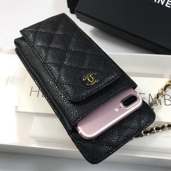 CC Phone Holder with Chain Black Caviar - Bag