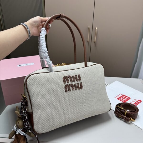 MIU Bowling Bag Beige/Brown Canvas and Leather - Bag