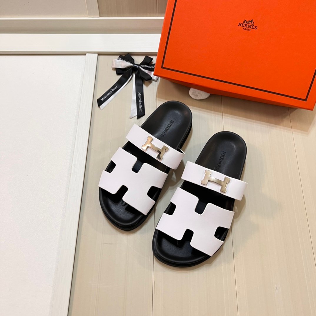 HM Izmir Sandals White/Black Leather - Sandals - Image 2