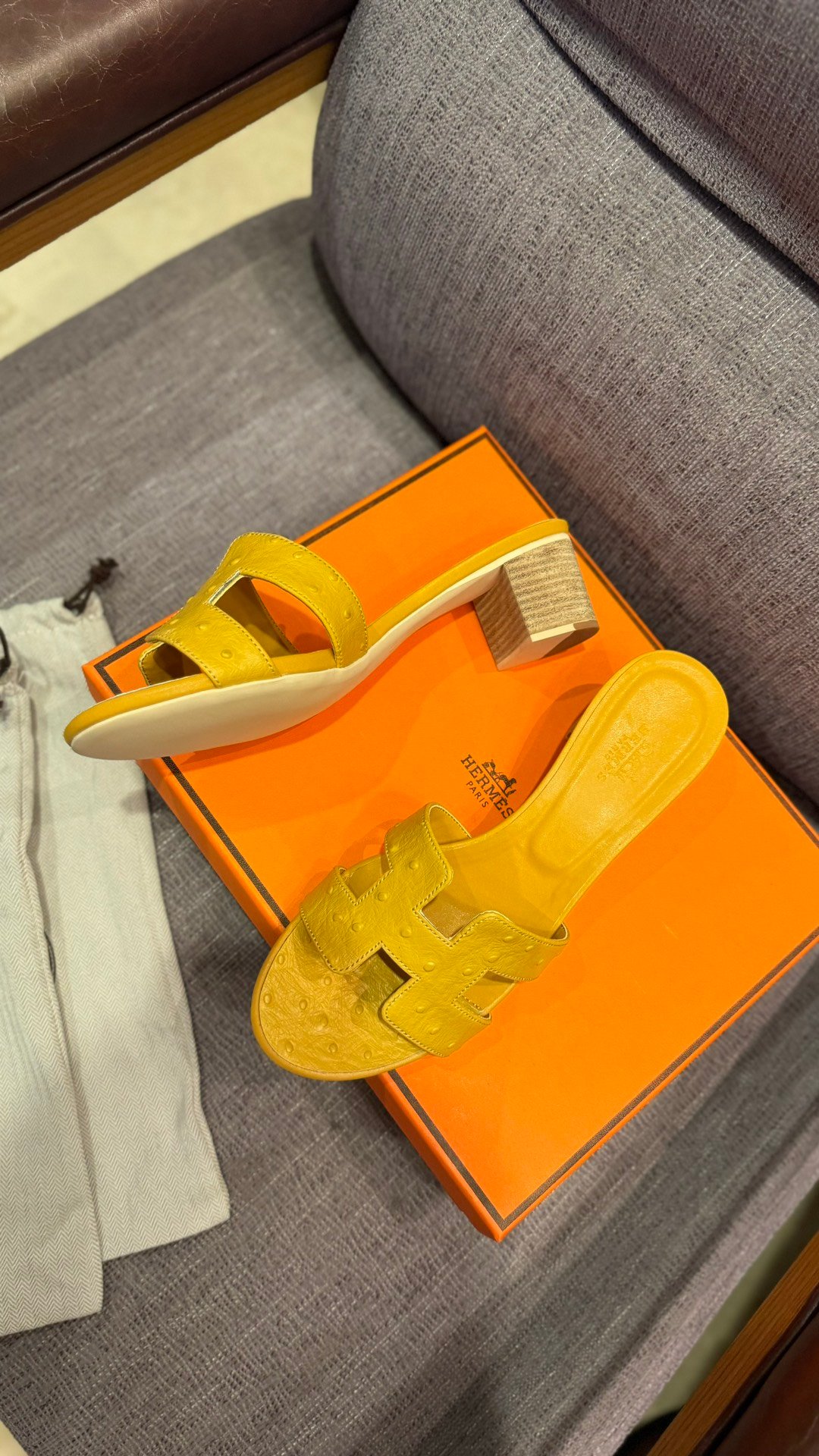 HM Oran Sandals Yellow Ostrich Leather - Sandals - Image 3