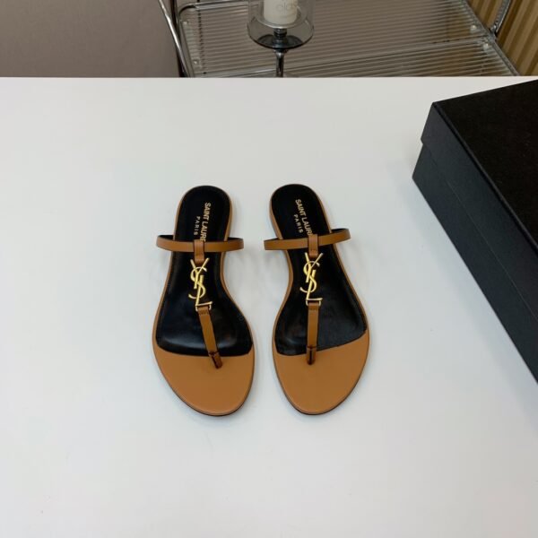 YSL Cassandra Flat Thong Sandals Tan Leather - Sandals