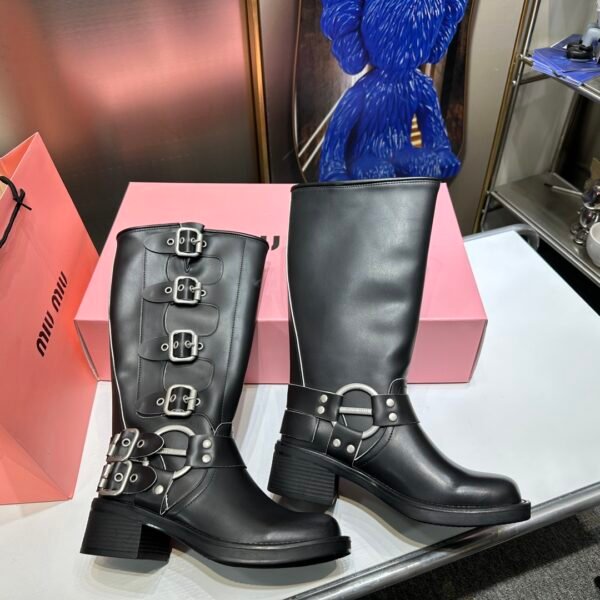 MIU Buckle Strap Knee-High Boots - Boots