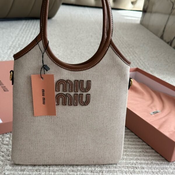 MIU Logo Canvas Tote Beige/Brown Canvas - Bag