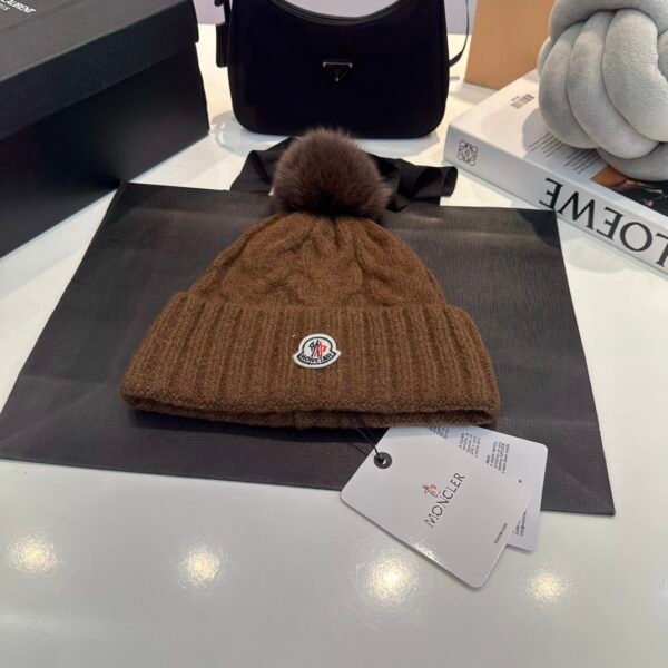 MCL Pom Pom Beanie Brown Wool - Hat