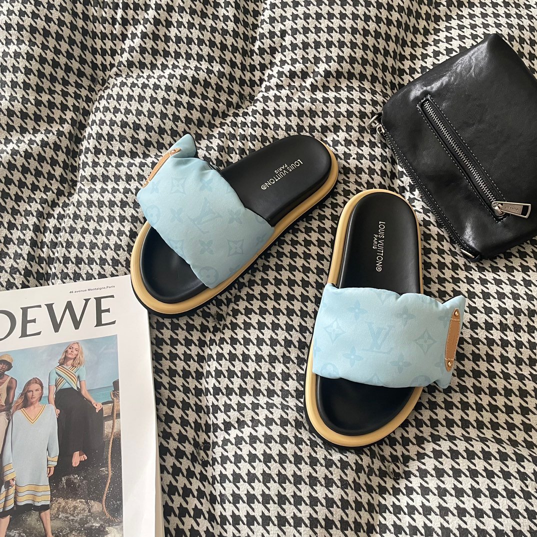 LV Pillow Comfort Slide Blue Monogram - Slides - Image 3