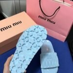MIU Ruched Nappa Leather Slides – Slides