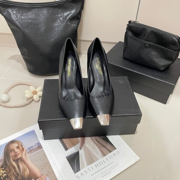 YSL Anja Metallic Cap Toe Pumps - Heels