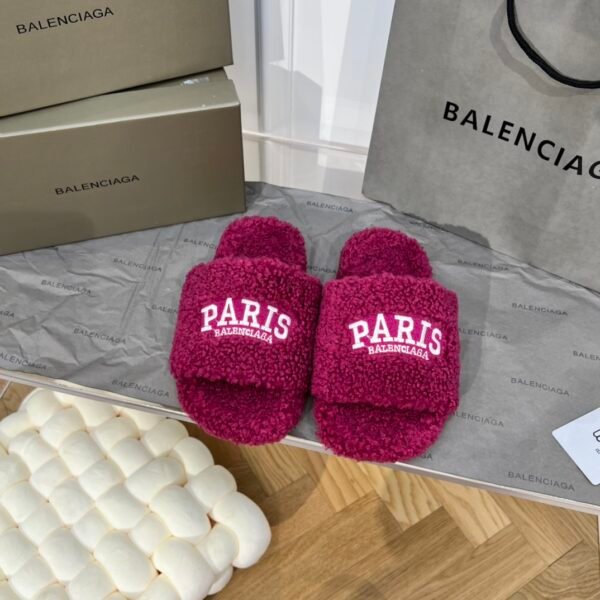 BAL Paris Logo Shearling Burgundy - Slides