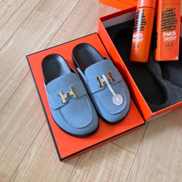 HM H-Buckle Mules Blue Suede - Shoes