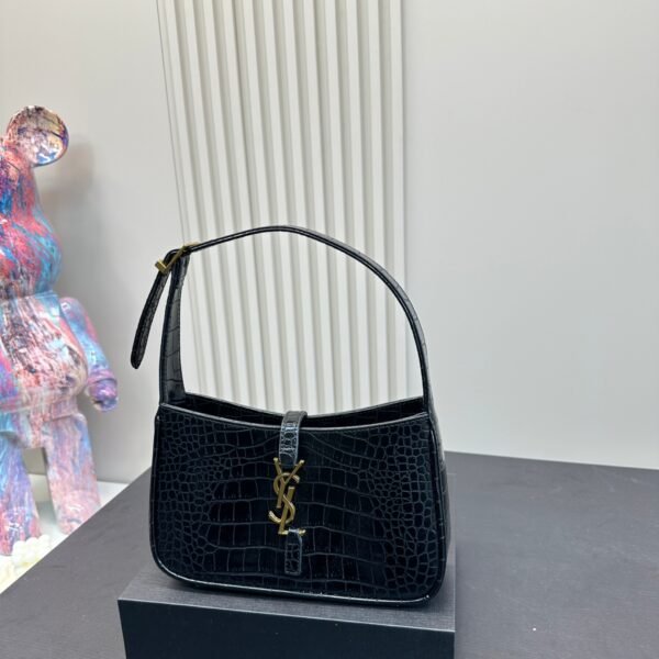 YSL Le 5 à 7 Hobo Black Croc-Embossed Leather - Bag
