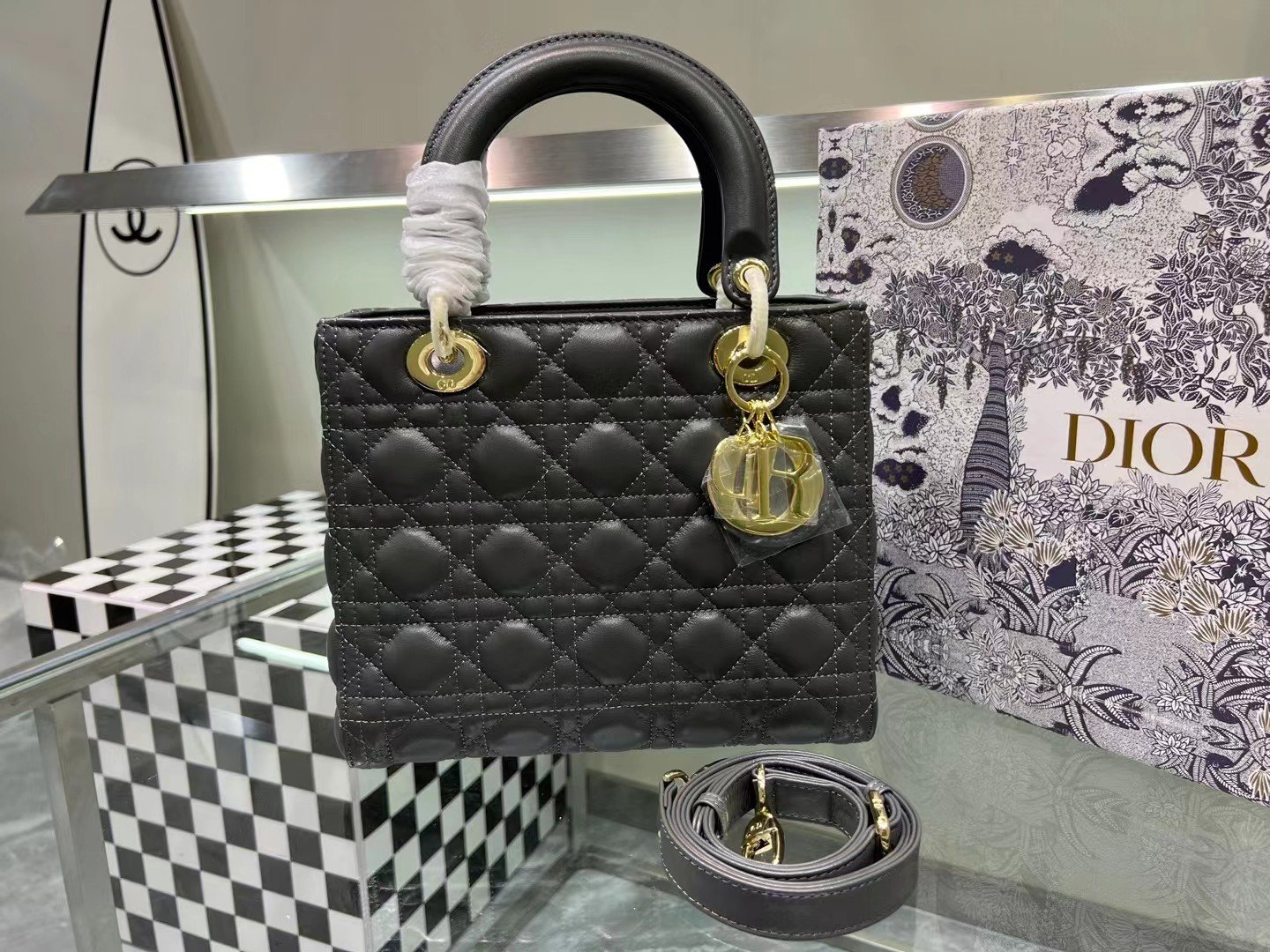 CD Lady CD Small Black Cannage Leather - Bag